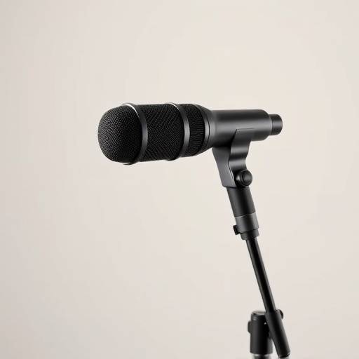 A Neumann U87 Ai large-diaphragm condenser microphone on a stand.