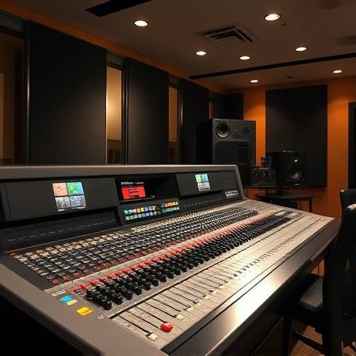 A Neve 88RS large-format analog mixing console in a recording studio control room.