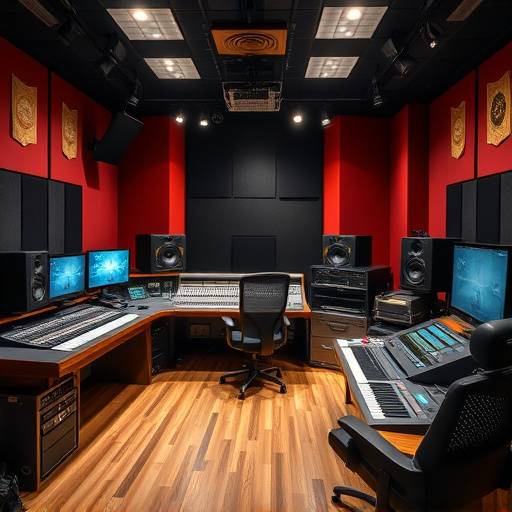 A view of SoundWave Studios' state-of-the-art control room, showcasing mixing consoles and audio equipment.