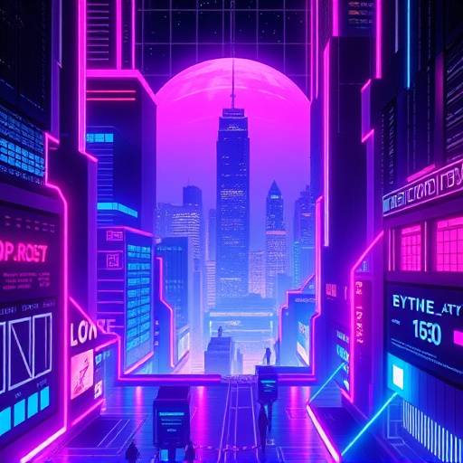 Album cover for 'Neon Dreams' by Synthwave Symphony, presenting vibrant synthwave artwork with neon lights, geometric shapes, and a futuristic cityscape.