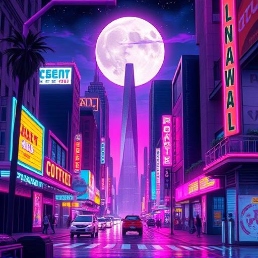 Album cover for 'Neon Dreams' by Synthwave Symphony, presenting vibrant synthwave artwork.