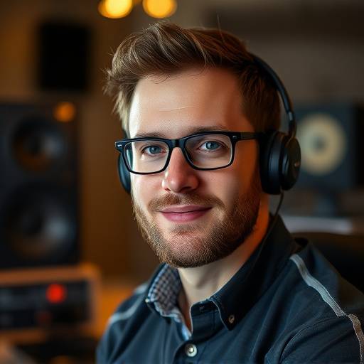 Portrait of Elias Vance, the founder and lead audio engineer of SoundWave Studios.